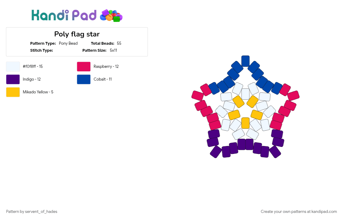 Poly flag star - Pony Bead Pattern by servent_of_hades on Kandi Pad - blue, poly, polyamorous, pride, pride flag, purple, red, romance