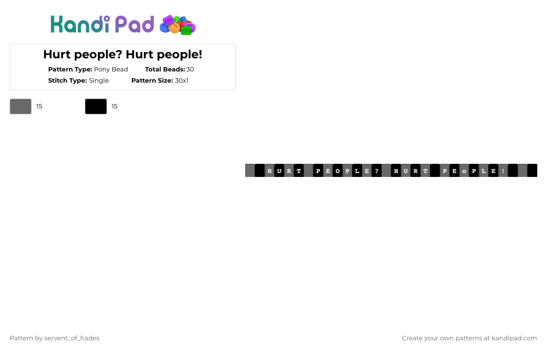 Hurt people? Hurt people! - Pony Bead Pattern by servent_of_hades on Kandi Pad - gray,black,will wood,music,bracelet,simple