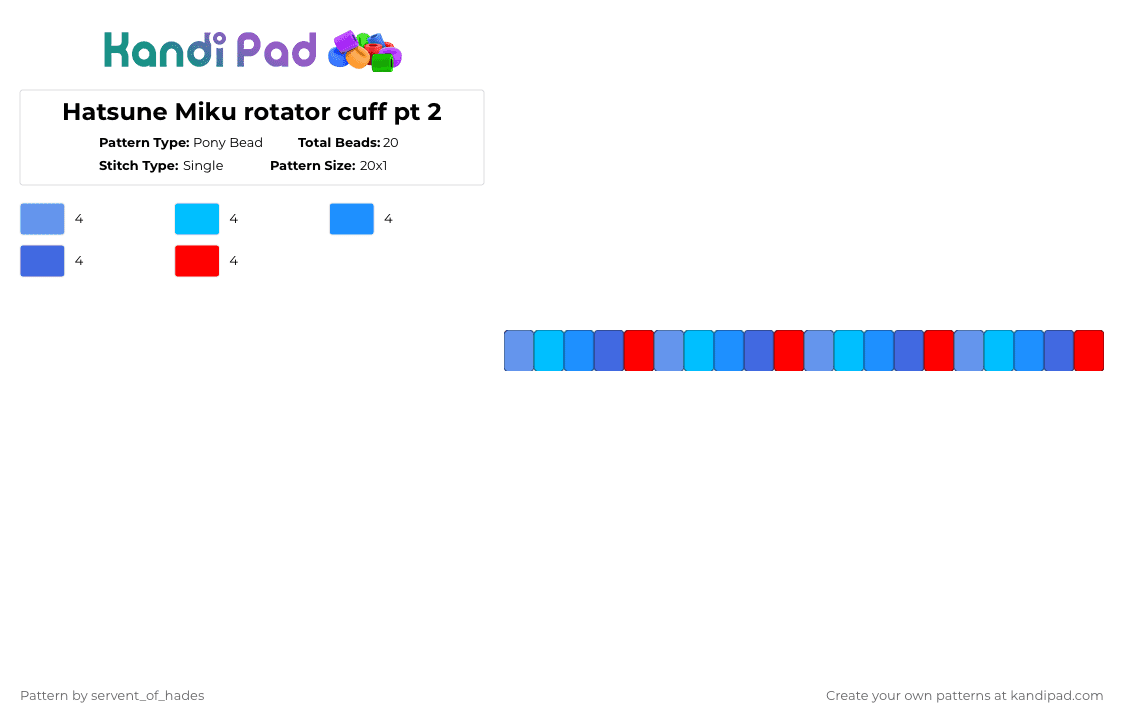 Hatsune Miku rotator cuff pt 2 - Pony Bead Pattern by servent_of_hades on Kandi Pad - light blue