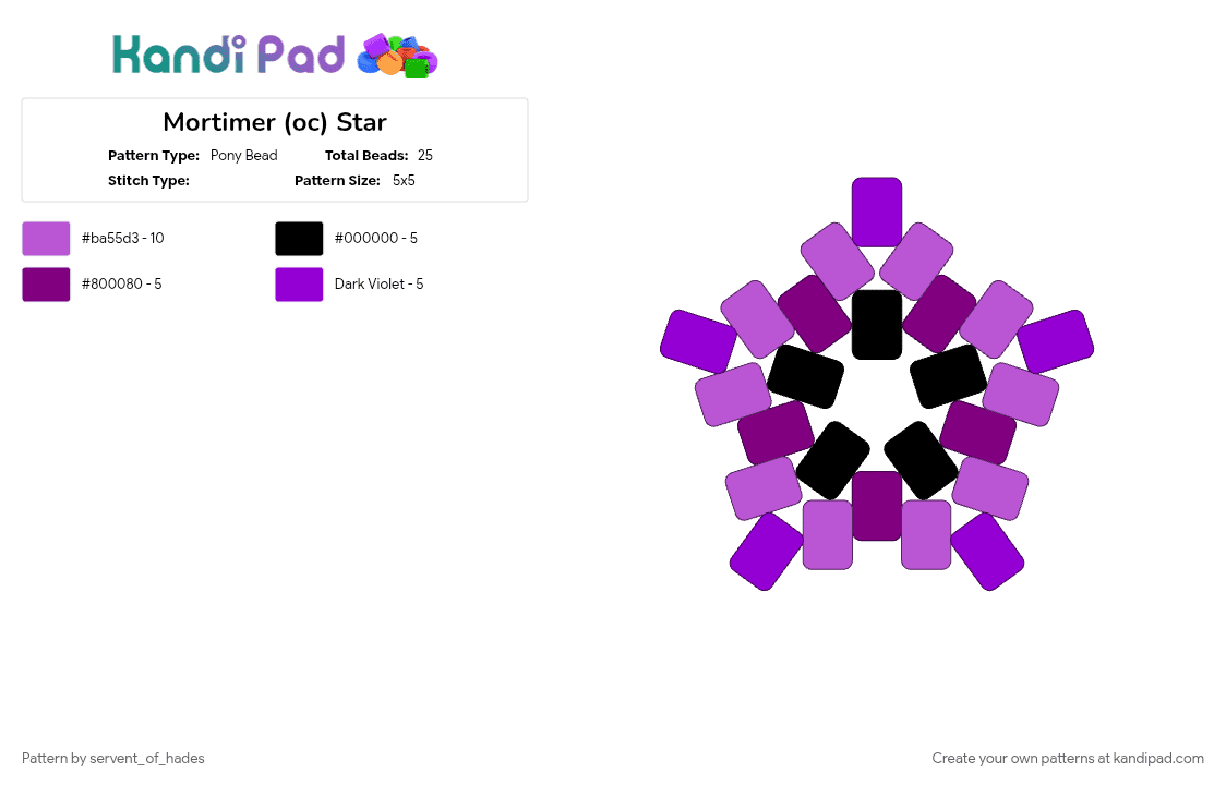 Mortimer (oc) Star - Pony Bead Pattern by servent_of_hades on Kandi Pad - character, oc, pink, purple