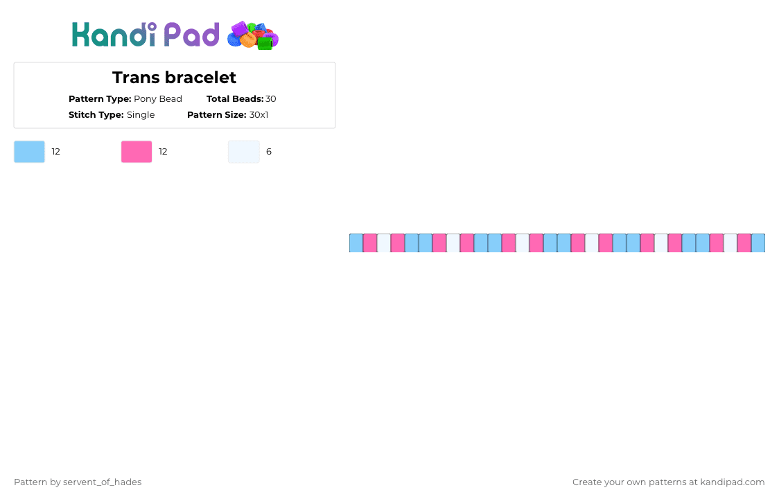 Trans bracelet - Pony Bead Pattern by servent_of_hades on Kandi Pad - light blue,pink,pride,trans,bracelet,blue,gender