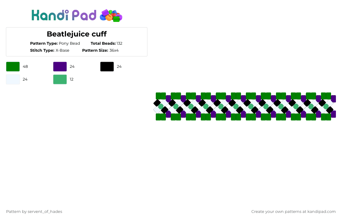 Beatlejuice cuff - Pony Bead Pattern by servent_of_hades on Kandi Pad - purple,green,cotd90snostalgia,beatlejuice,movie,tim burton,horror,character