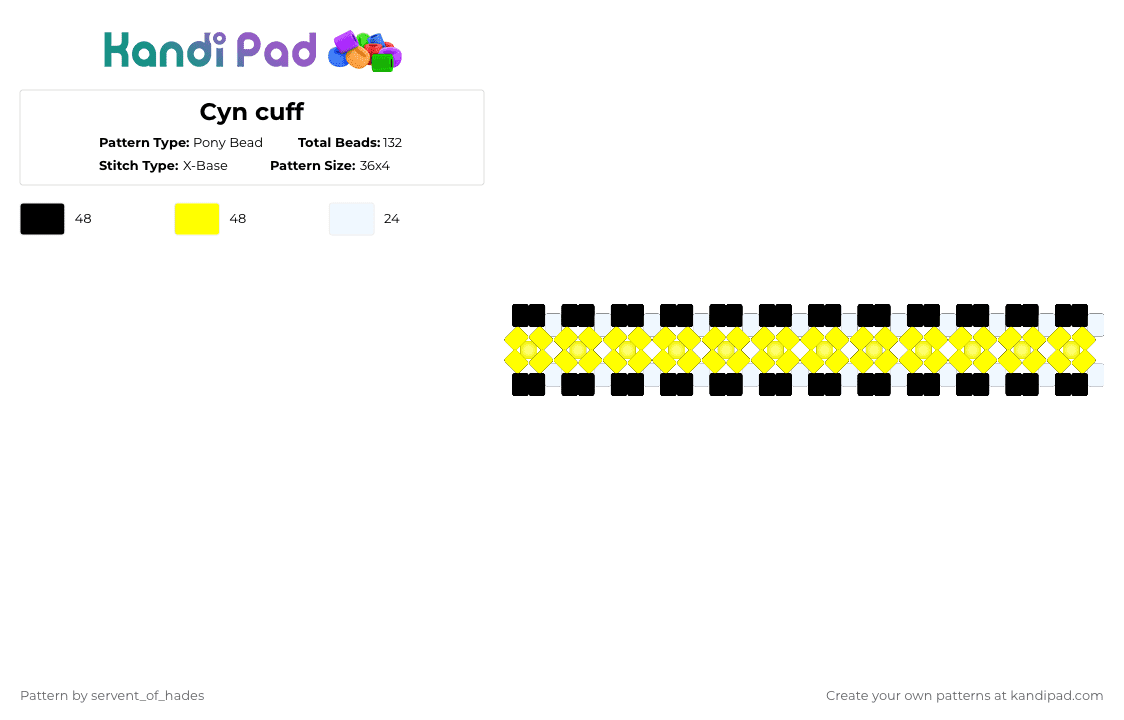 Cyn cuff - Pony Bead Pattern by servent_of_hades on Kandi Pad - white,yellow,cyn,murder drones,glitch,robot,character,spooky,black