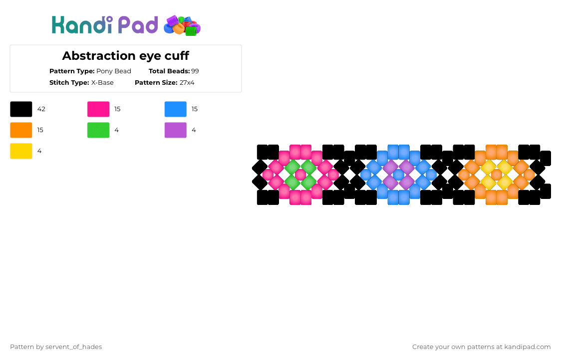 Abstraction eye cuff - Pony Bead Pattern by servent_of_hades on Kandi Pad - pink,light blue,orange,black,glow,tadc,eyes