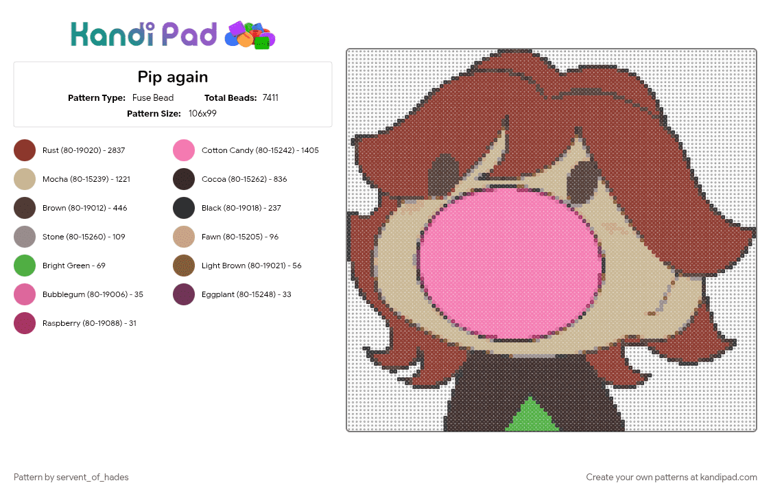 Pip again - Fuse Bead Pattern by servent_of_hades on Kandi Pad - 