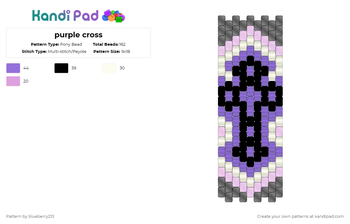 purple cross - Pony Bead Pattern by blueberry213 on Kandi Pad - purple,pink