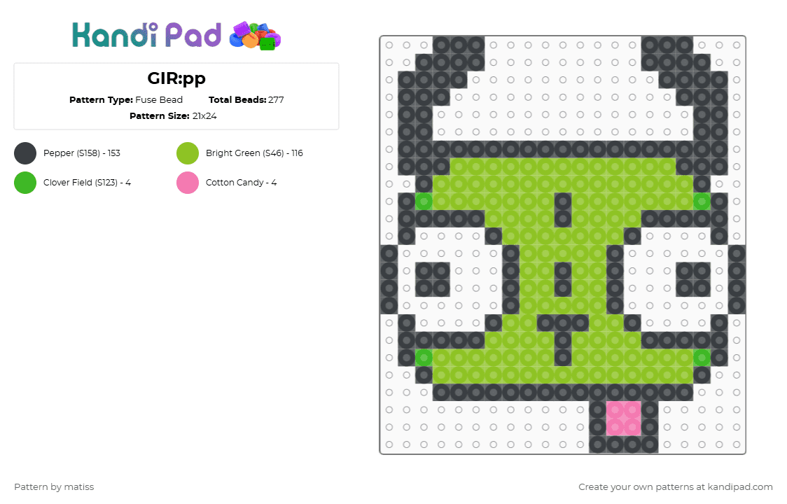 GIR:pp - Fuse Bead Pattern by matiss on Kandi Pad - green