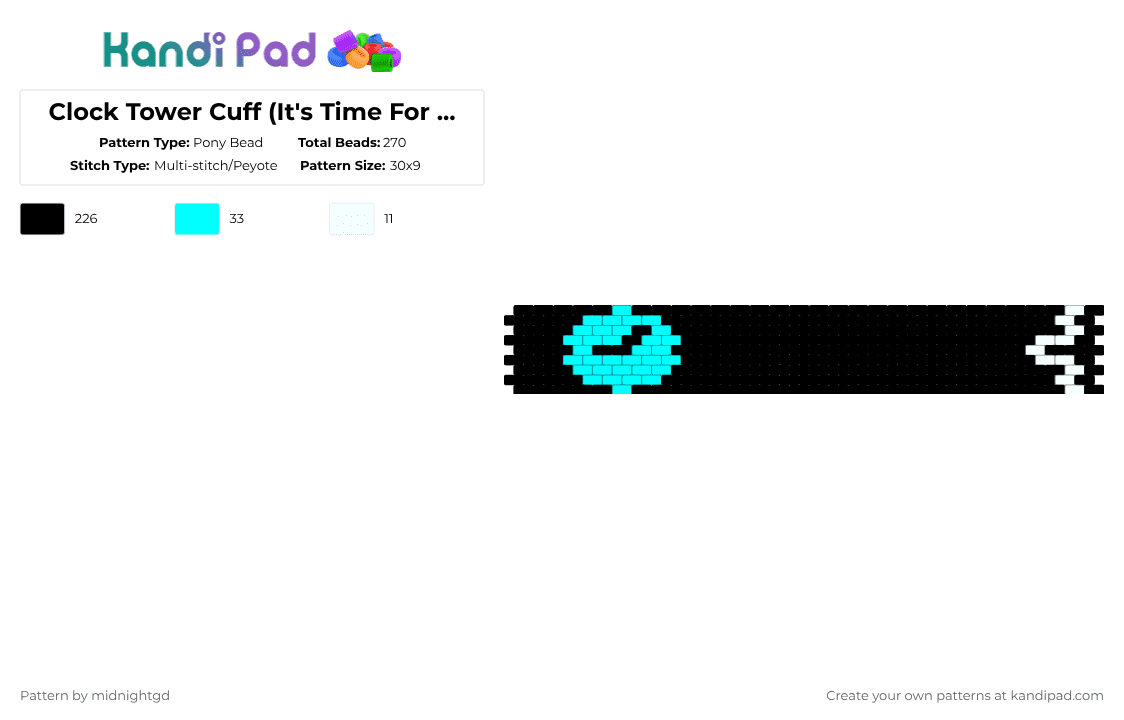 Clock Tower Cuff (It\'s Time For The) - Pony Bead Pattern by midnightgd on Kandi Pad - black,light blue,itft,osc,its time for the,cuff