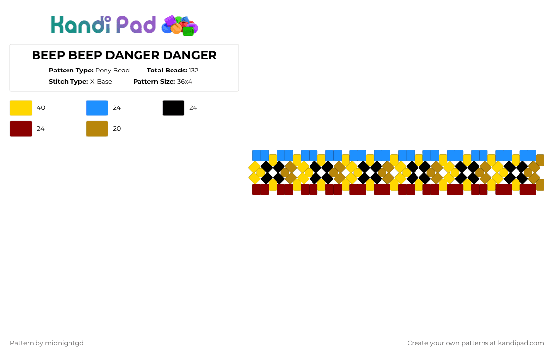 BEEP BEEP DANGER DANGER Pony Bead Pattern - Kandi Pad | Kandi Patterns ...