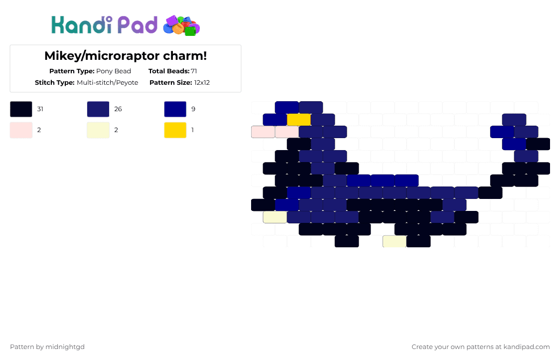 Mikey/microraptor charm! - Pony Bead Pattern by midnightgd on Kandi Pad - purple,microraptor,dinosaur,raptor,charm,weird birds