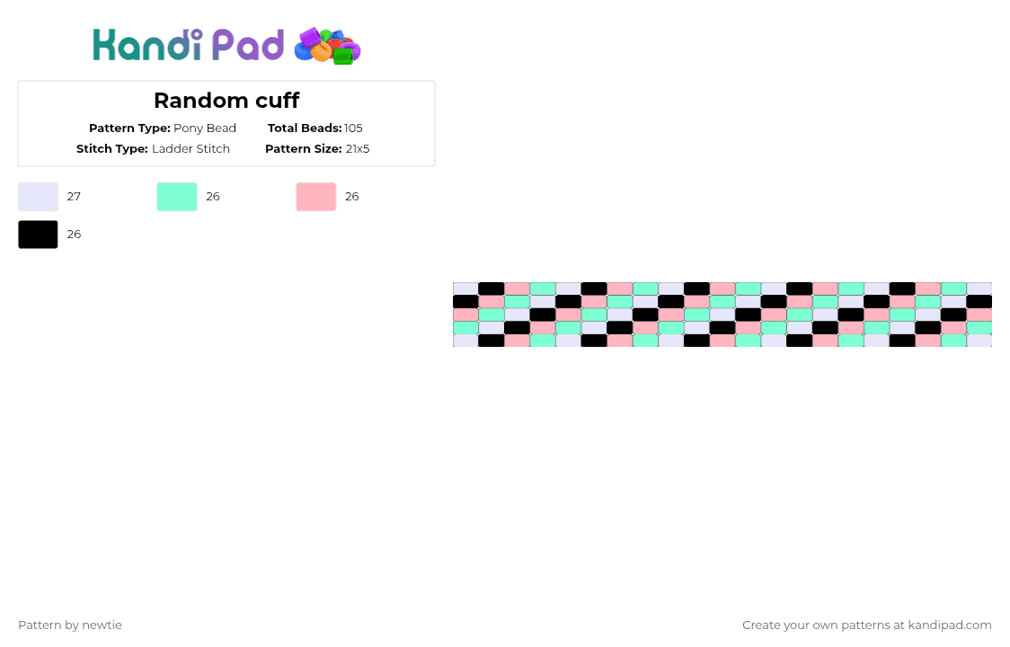 Random cuff - Pony Bead Pattern by newtie on Kandi Pad - teal,pink
