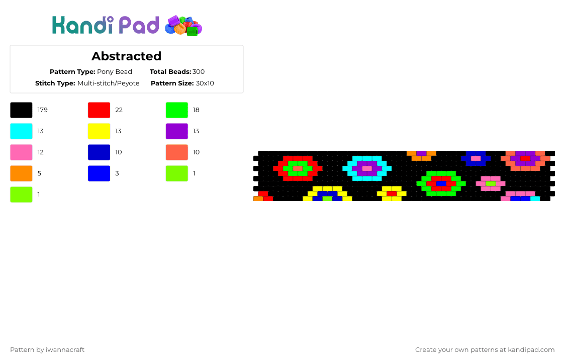 Abstracted - Pony Bead Pattern by iwannacraft on Kandi Pad - black,green,red,purple