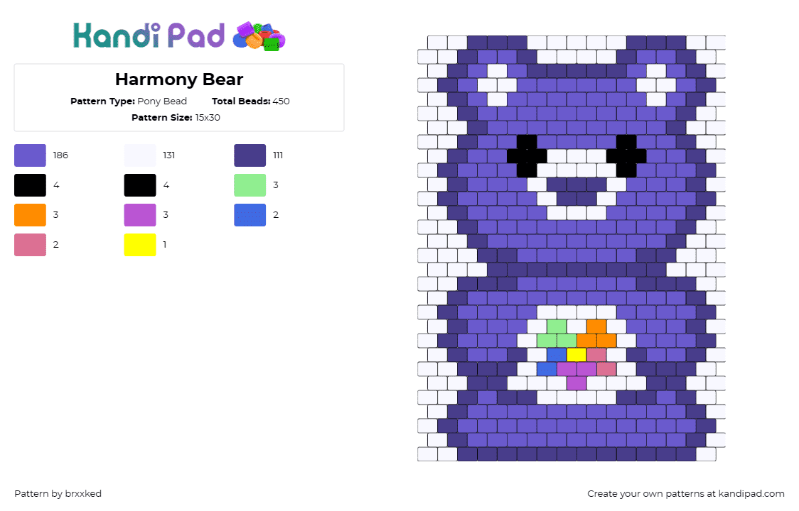 Harmony Bear - Pony Bead Pattern by brxxked on Kandi Pad - harmony bear,care bears,delight,music,unity,purple