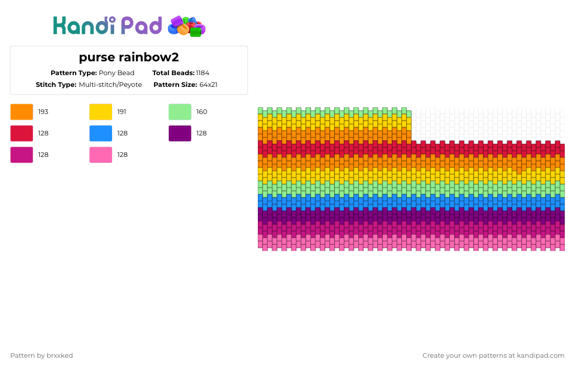 purse rainbow2 - Pony Bead Pattern by brxxked on Kandi Pad - yellow,orange,pink