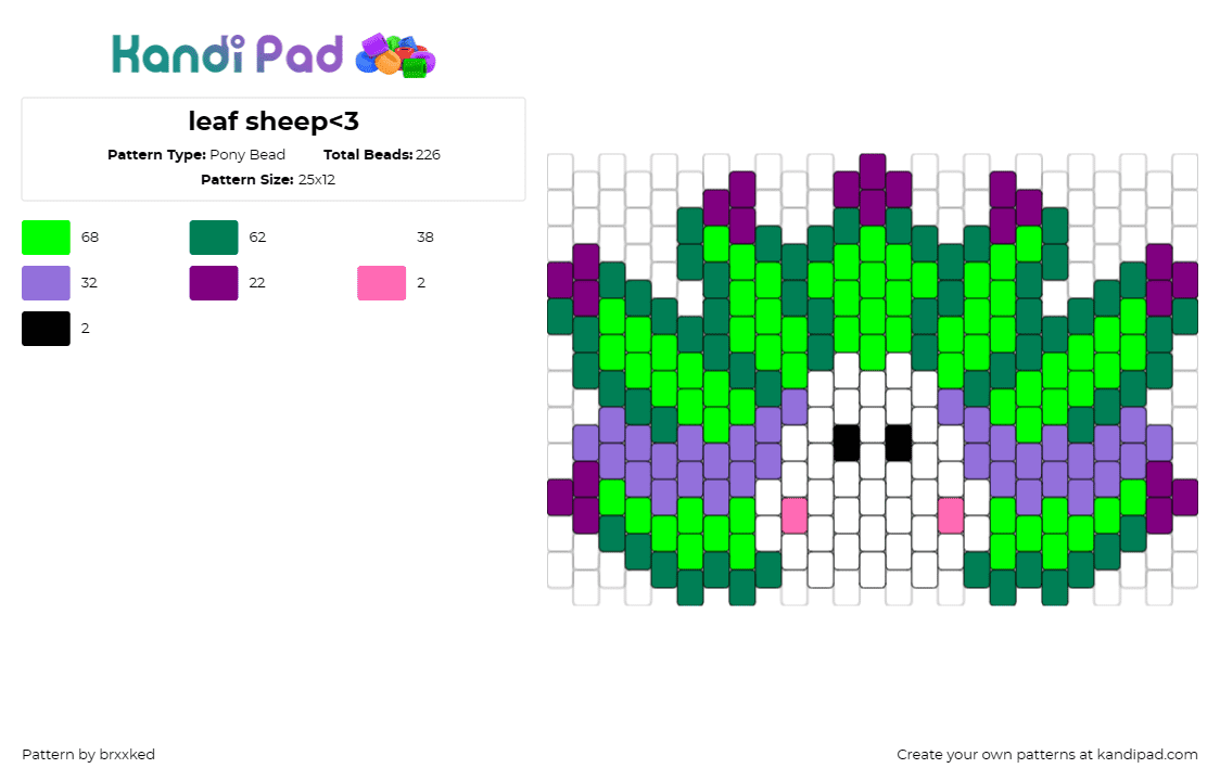 leaf sheep<3 - Pony Bead Pattern by brxxked on Kandi Pad - slug,leaf sheep,caterpillar,bug,cute,bright,white,green