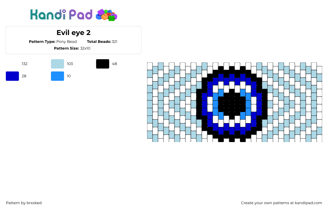 Evil eye 2 - Pony Bead Pattern by brxxked on Kandi Pad - eye,eyeball,cuff,light blue,blue