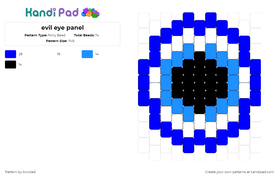 evil eye panel - Pony Bead Pattern by brxxked on Kandi Pad - eyeball,spooky,simple,black,blue,white