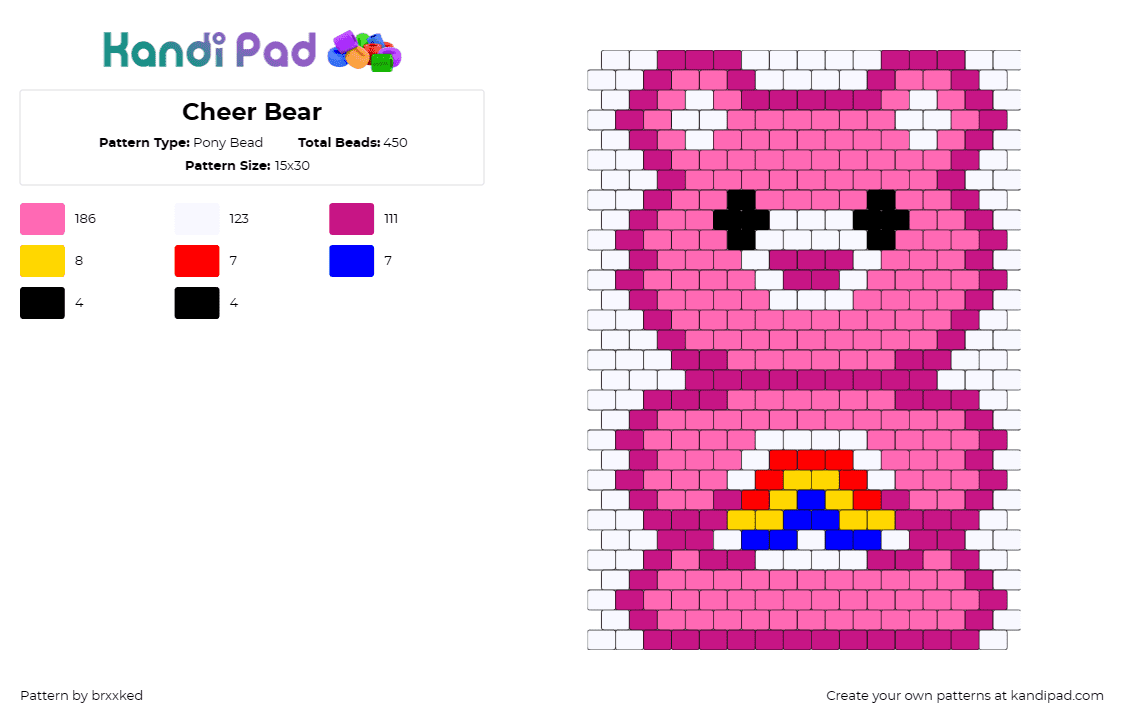 Cheer Bear - Pony Bead Pattern by brxxked on Kandi Pad - cheer bear,care bears,joyful,happiness,rainbow,symbolize,pink