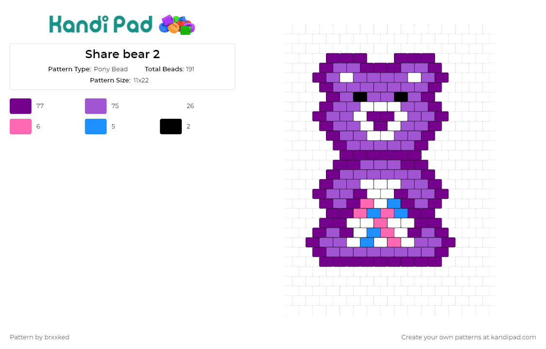 Share bear 2 - Pony Bead Pattern by brxxked on Kandi Pad - share bear,care bears,sharing,caring,lollipops,belly badge,heartwarming,spirit,giving,fan art,nostalgia,purple