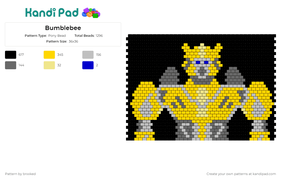 Bumblebee - Pony Bead Pattern by brxxked on Kandi Pad - bumblebee,transformers,iconic,favorite,striking,themed,crafts,enthusiasts,yellow