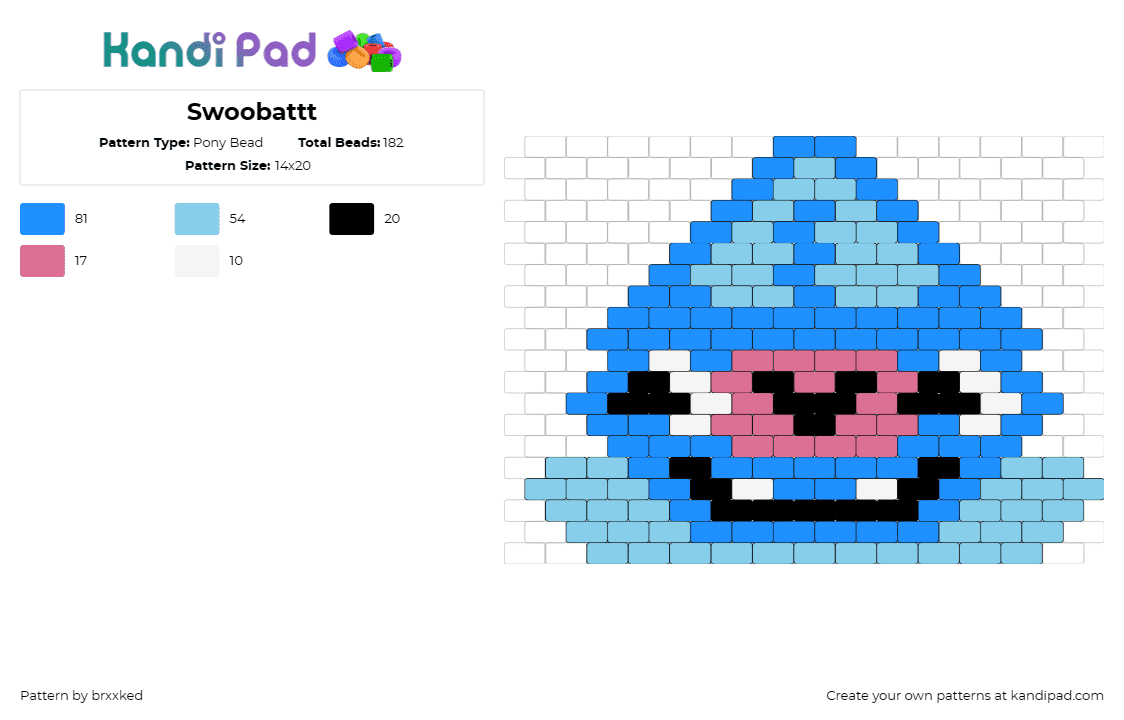 Swoobattt - Pony Bead Pattern by brxxked on Kandi Pad - swoobat,pokemon,smile,character,series,playful,cute,blue