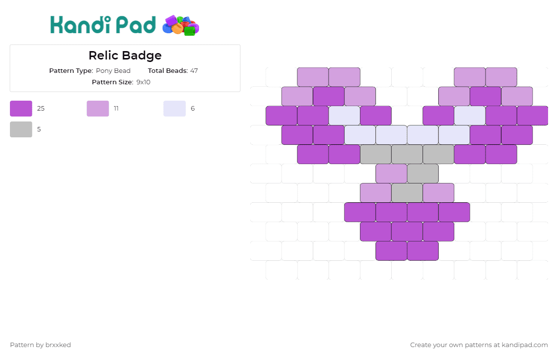 Relic Badge - Pony Bead Pattern by brxxked on Kandi Pad - relic gym badge,pokemon,celebrate,journey,game,love,emblematic,purple