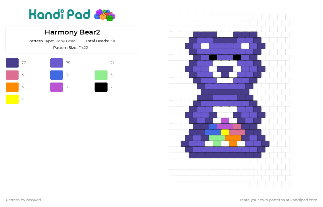 Harmony Bear2 - Pony Bead Pattern by brxxked on Kandi Pad - harmony bear,care bears,music,unity,kaleidoscope,belly badge,harmony,musical,fan art,nostalgia,purple