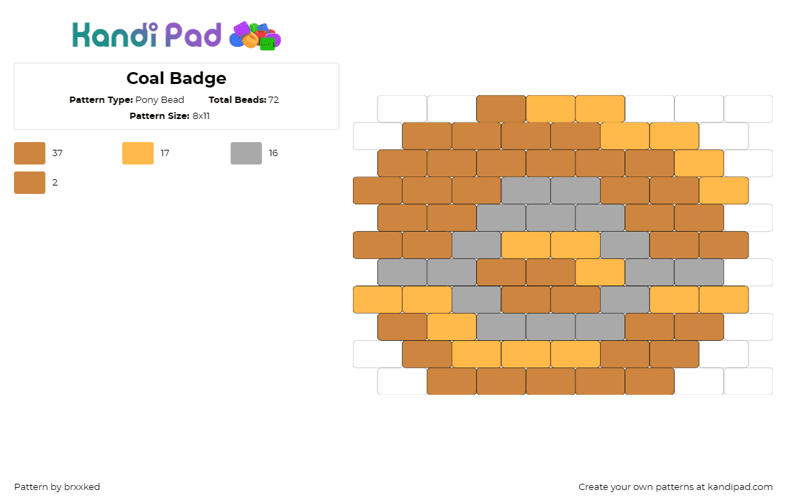 Coal Badge - Pony Bead Pattern by brxxked on Kandi Pad - coal gym badge,pokemon,gym,badge,emblem,geology,orange,brown