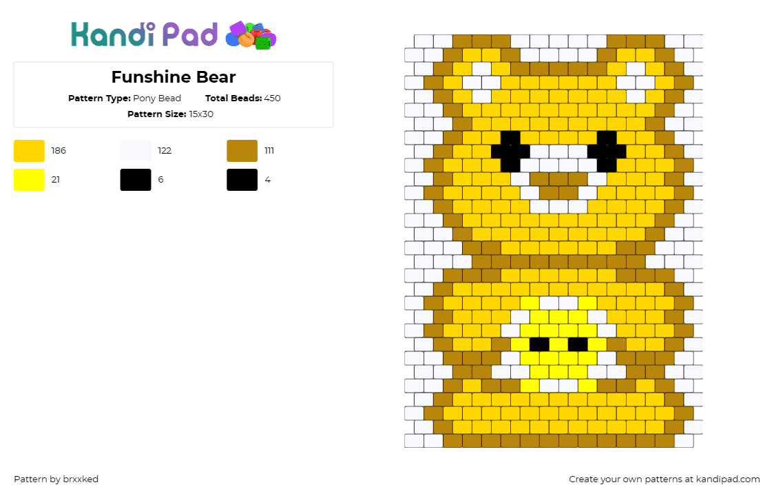 Funshine Bear - Pony Bead Pattern by brxxked on Kandi Pad - funshine bear,care bears,sunny,disposition,vibrant,joyful,addition,set,yellow