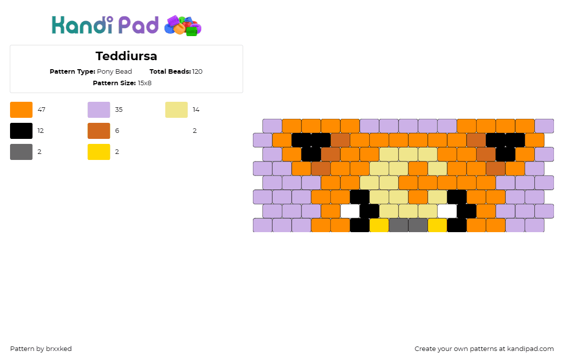 Teddiursa - Pony Bead Pattern by brxxked on Kandi Pad - teddiursa,pokemon,cuff,warm,soft,creation,orange