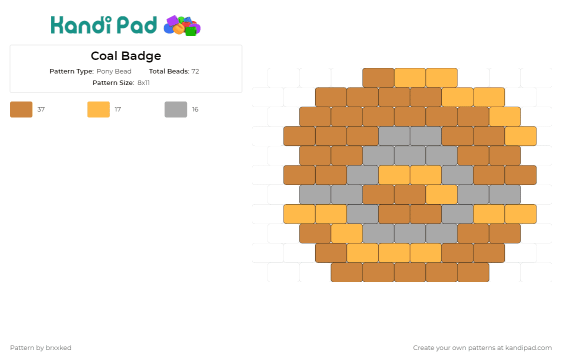 Coal Badge - Pony Bead Pattern by brxxked on Kandi Pad - coal gym badge,pokemon,gym,badge,emblem,geology,fan art,orange,brown