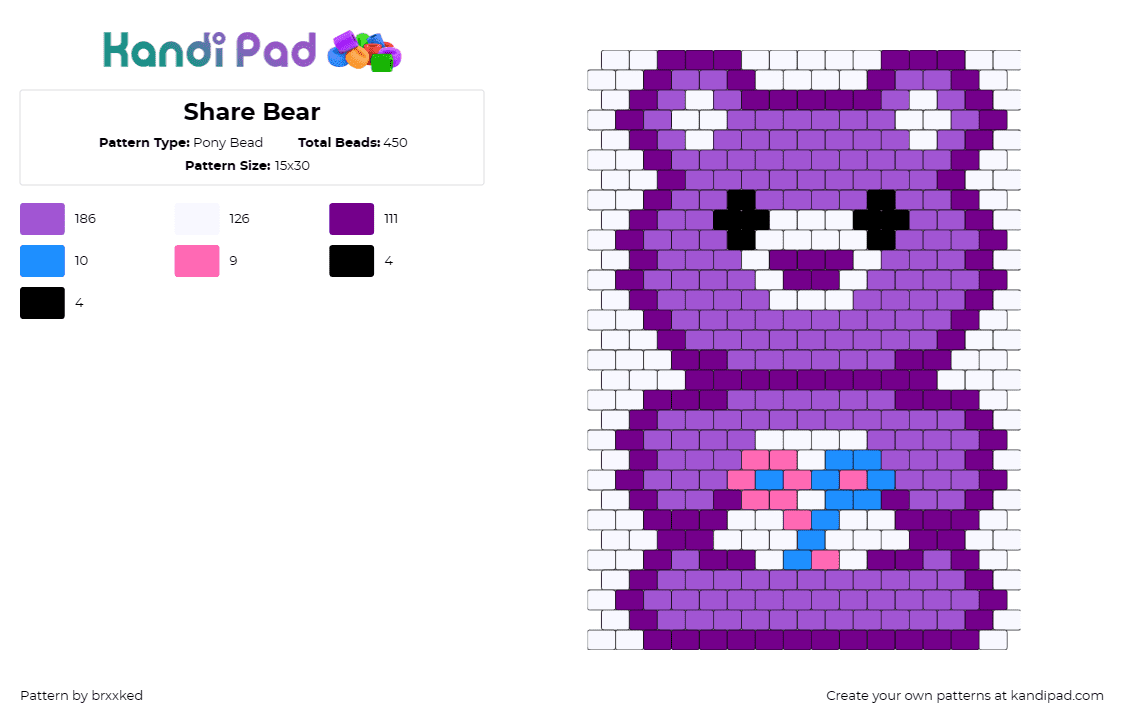 Share Bear - Pony Bead Pattern by brxxked on Kandi Pad - share bear,care bears,spirit,heartwarming,heartfelt,creations,purple