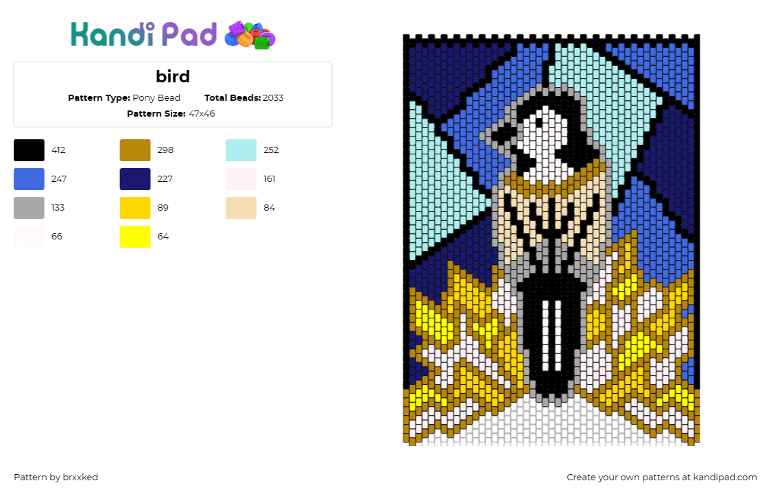 bird - Pony Bead Pattern by brxxked on Kandi Pad - bird,stained glass,penguin,animal,panel,colorful,ornate,blue,yellow,black,tan