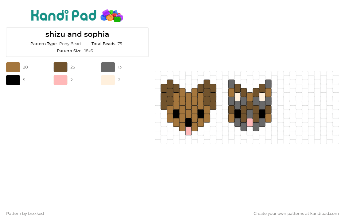 shizu and sophia - Pony Bead Pattern by brxxked on Kandi Pad - dog,cat,charm,cute,animals,pet companionship,heartwarming,brown