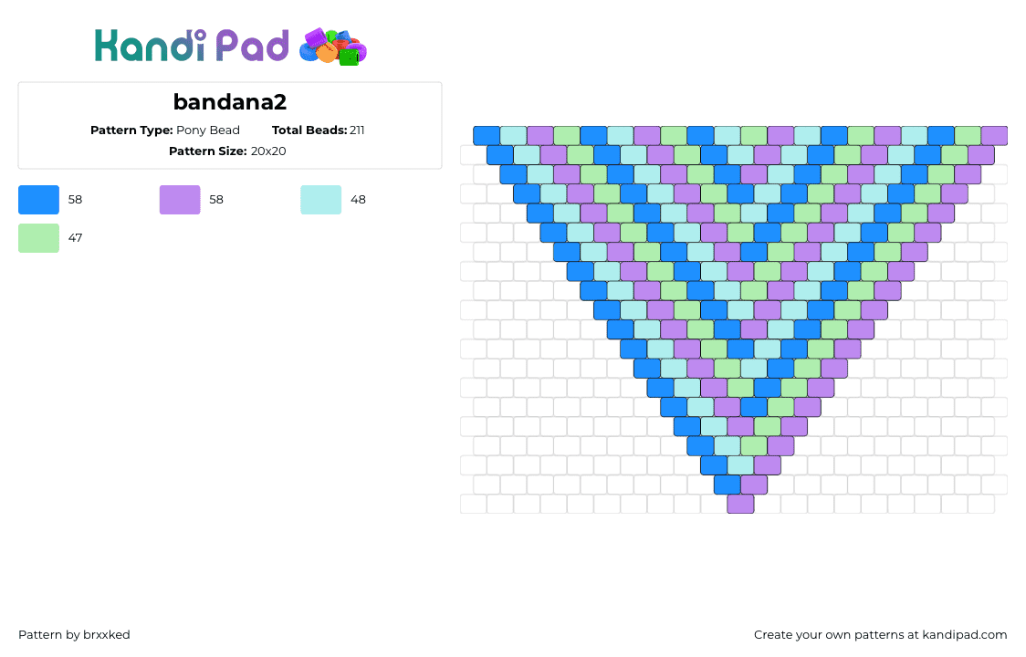 bandana2 - Pony Bead Pattern by brxxked on Kandi Pad - geometric,stripes,bandana,clothing,mask,pastel,purple,teal,blue