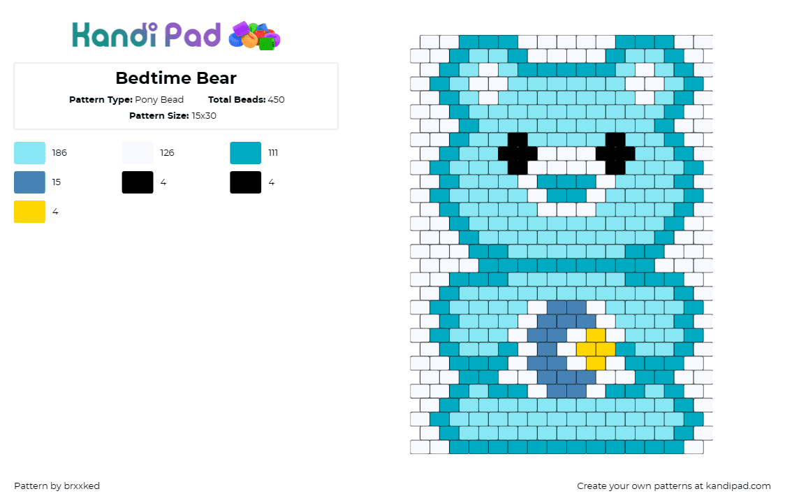 Bedtime Bear - Pony Bead Pattern by brxxked on Kandi Pad - bedtime bear,care bears,character,comfort,starry,sweet dreams,night,sky,aqua,blu