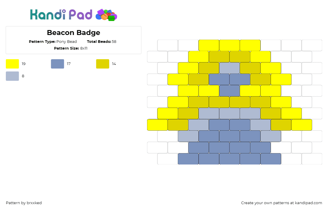 Beacon Badge - Pony Bead Pattern by brxxked on Kandi Pad - beacon gym badge,vibrant,pokemon,fan,emblem,yellow,gray