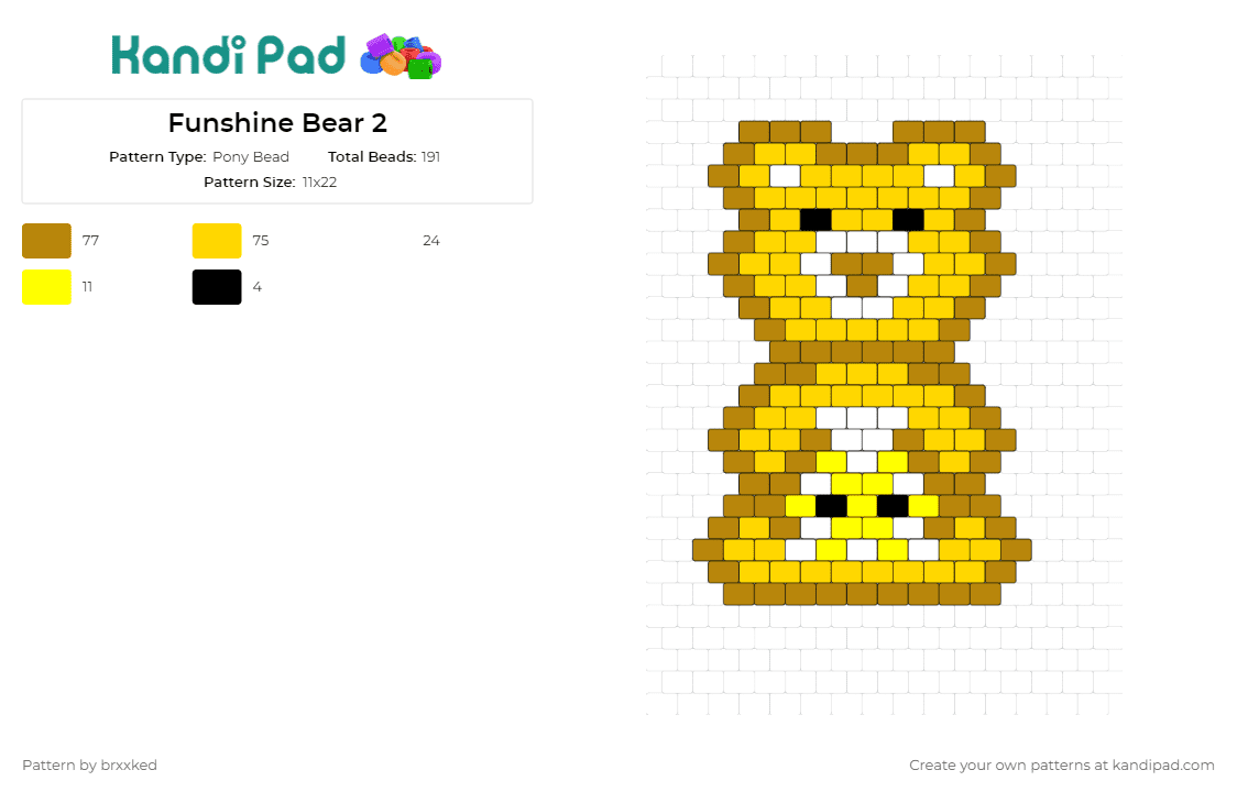 Funshine Bear 2 - Pony Bead Pattern by brxxked on Kandi Pad - funshine bear,care bears,cheerful,heartwarming,smile,sunny disposition,fan art,nostalgia,yellow