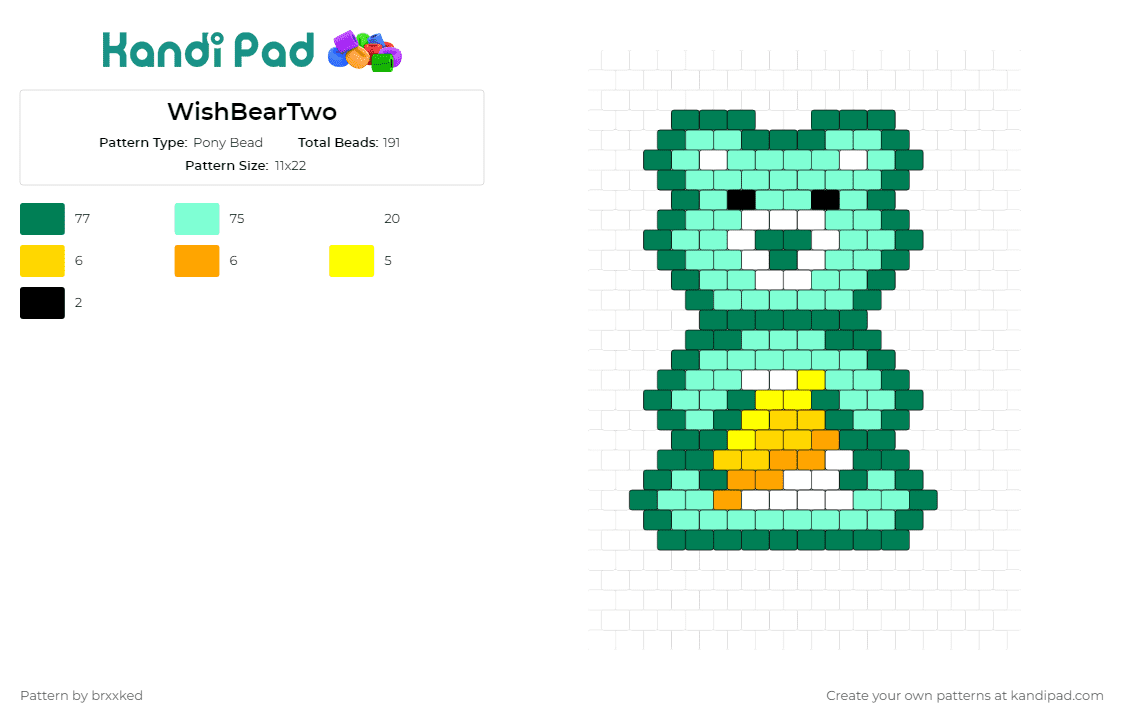 WishBearTwo - Pony Bead Pattern by brxxked on Kandi Pad - wish bear,care bears,nostalgia,cheerful,character,childhood,teddy,green