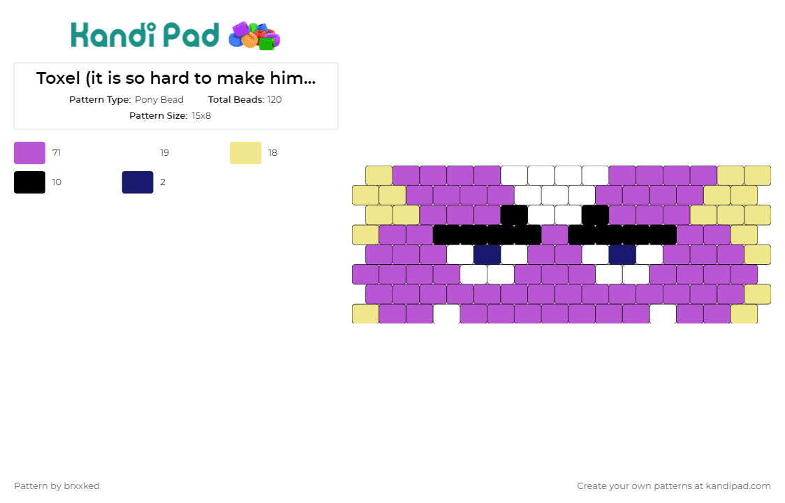 Toxel (it is so hard to make him look normal) - Pony Bead Pattern by brxxked on Kandi Pad - toxel,pokemon,cuff,unique,quirky,artful,blend,collection,purple