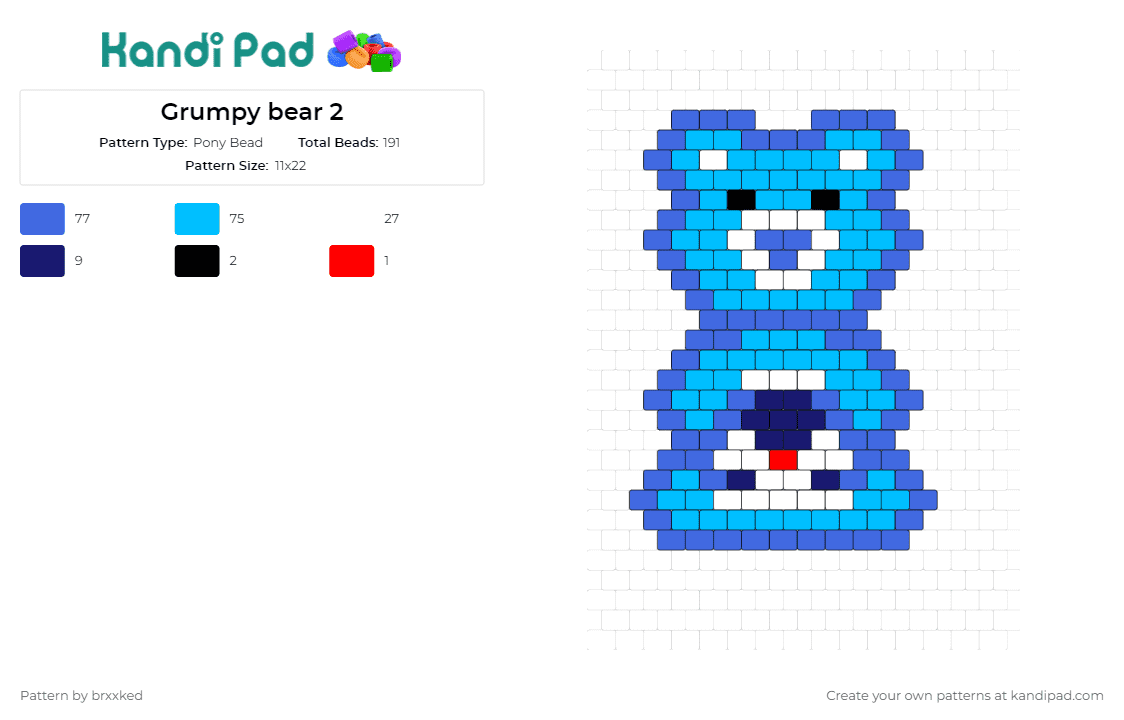 Grumpy bear 2 - Pony Bead Pattern by brxxked on Kandi Pad - grumpy bear,care bears,iconic,raincloud,belly badge,lovable,grumpy,character,fan art,nostalgia,blue
