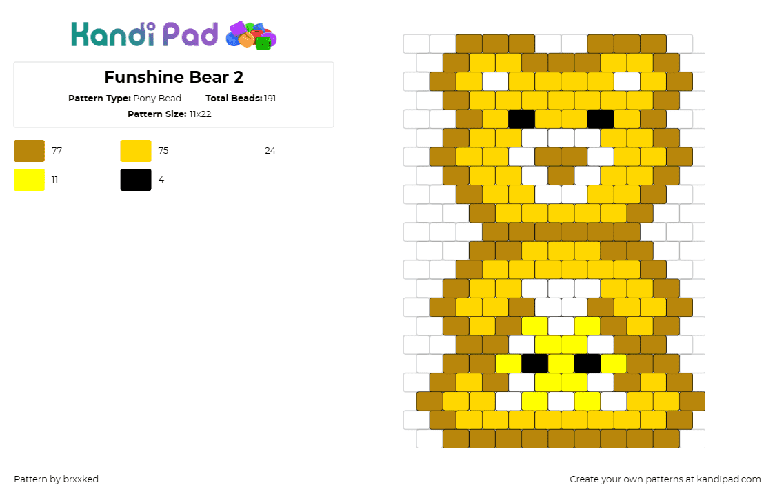 Funshine Bear 2 - Pony Bead Pattern by brxxked on Kandi Pad - funshine bear,care bears,cheerful,heartwarming,smile,sunny disposition,nostalgia