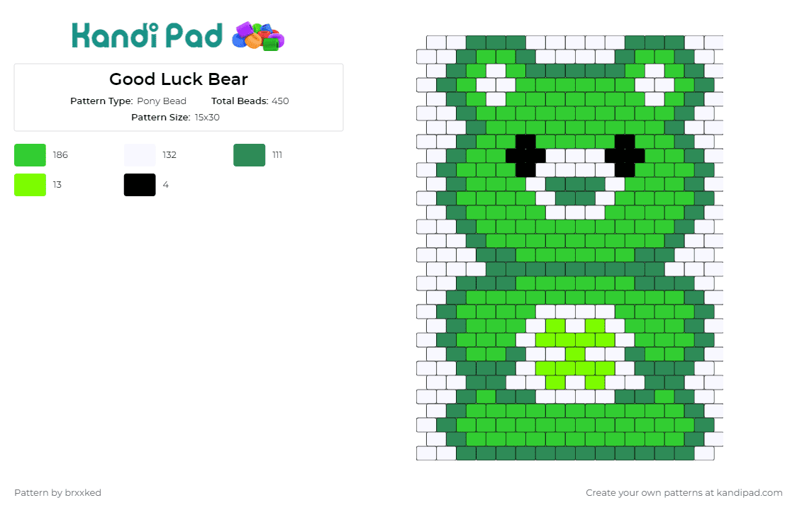 Good Luck Bear - Pony Bead Pattern by brxxked on Kandi Pad - good luck bear,care bears,charm,fortune,refreshing,green,touch,luck,collection