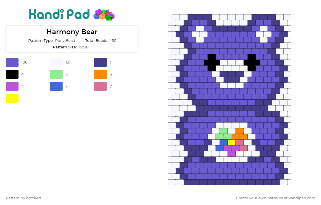Harmony Bear - Pony Bead Pattern by brxxked on Kandi Pad - harmony bear,care bears,creative,delight,tribute,music,unity,purple