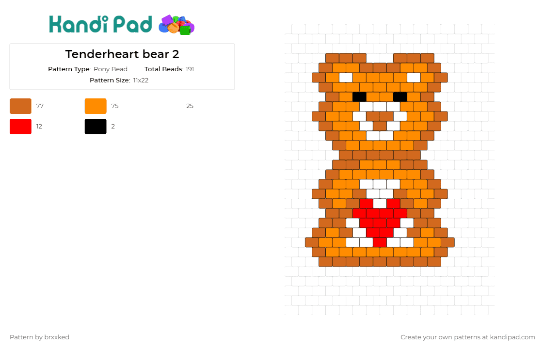 Tenderheart bear 2 - Pony Bead Pattern by brxxked on Kandi Pad - tenderheart bear,care bears,love,caring,symbol,heart,belly badge,affectionate,fan art,nostalgia,orange