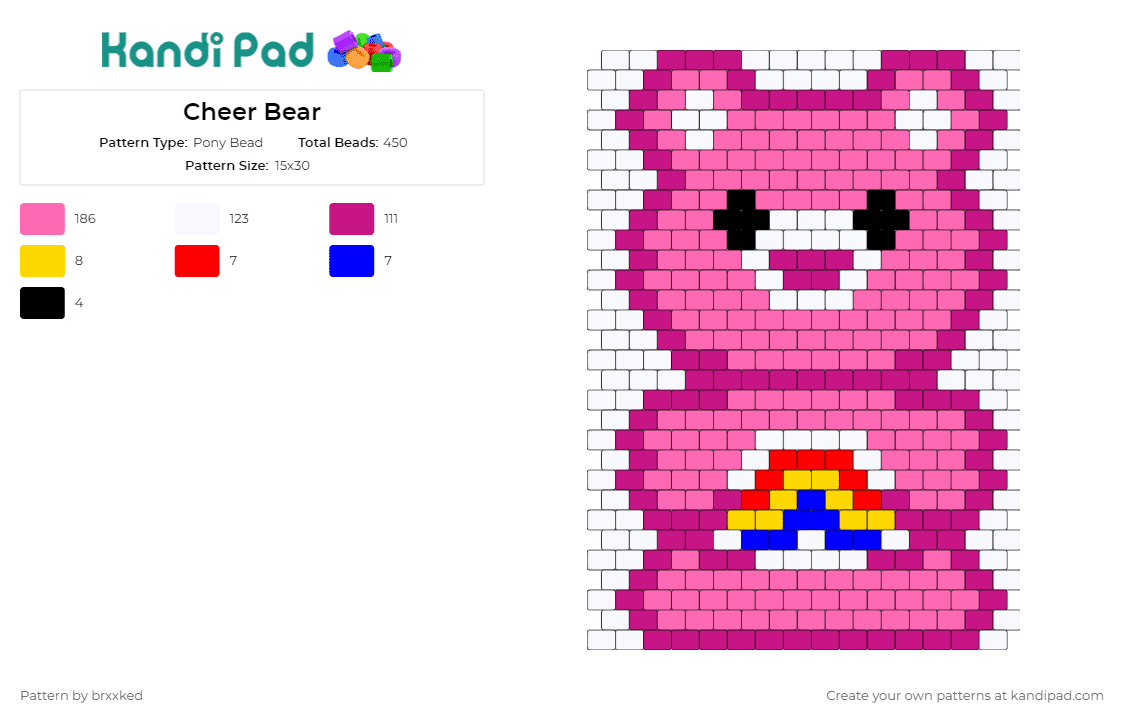 Cheer Bear - Pony Bead Pattern by brxxked on Kandi Pad - cheer bear,care bears,joyful,happiness,rainbow,symbolize,essence,artistry,pink
