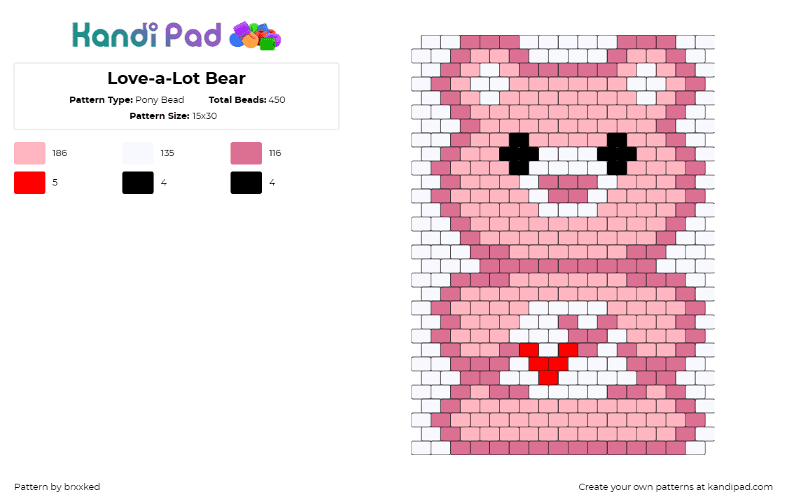 Love-a-Lot Bear - Pony Bead Pattern by brxxked on Kandi Pad - love a lot bear,care bears,cheerful,affectionate,addition,pink