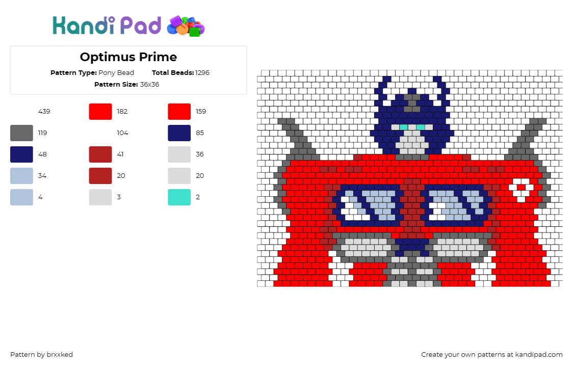 Optimus Prime - Pony Bead Pattern by brxxked on Kandi Pad - optimus prime,transformers,robot,action,heroism,valor,craftsmanship,leader,red