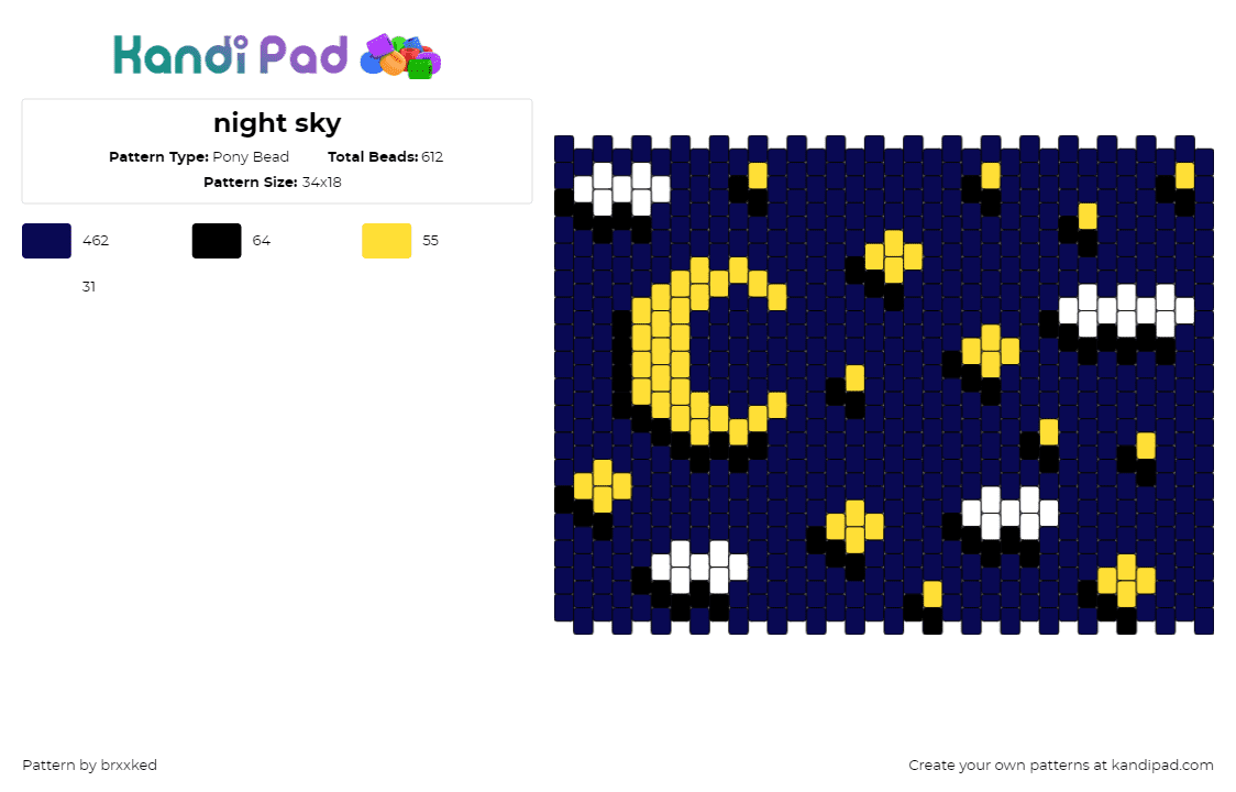 night sky - Pony Bead Pattern by brxxked on Kandi Pad - night,moon,stars,panel,dark,blue,yellow,white