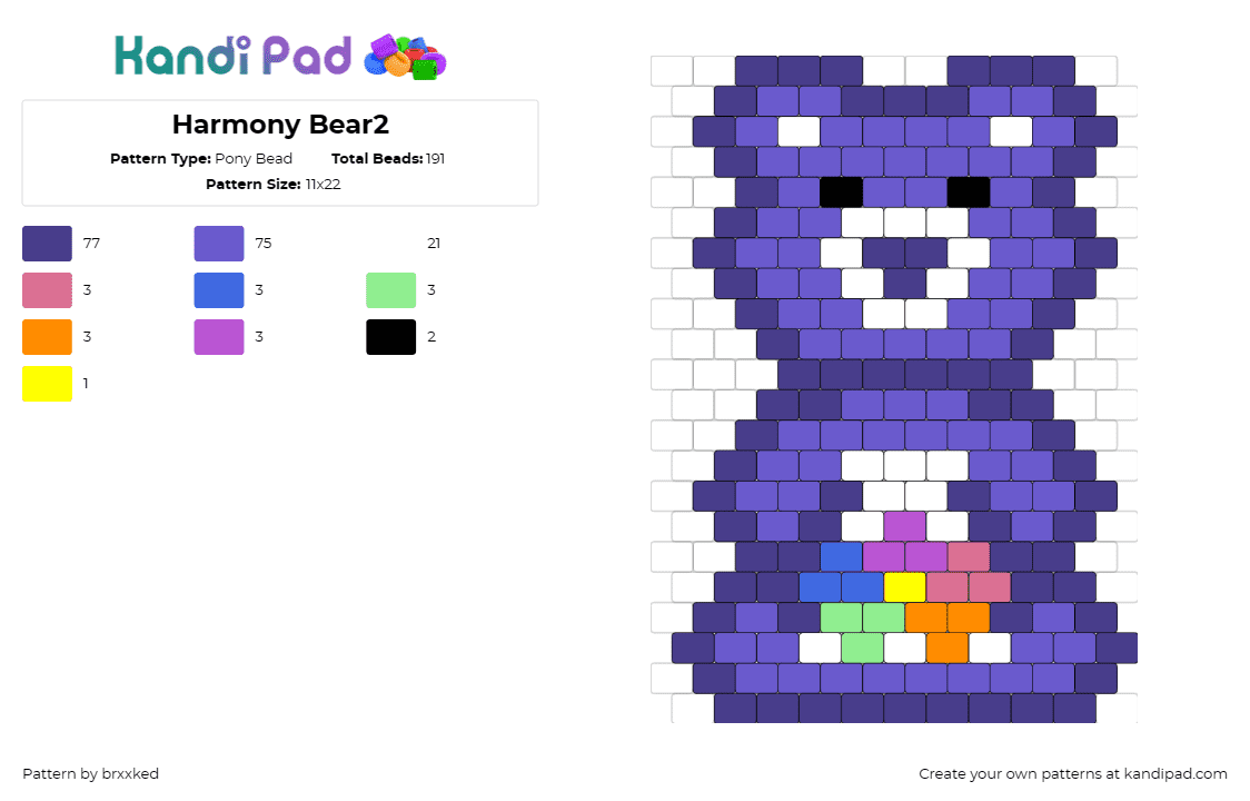 Harmony Bear2 - Pony Bead Pattern by brxxked on Kandi Pad - harmony bear,care bears,music,unity,kaleidoscope,belly badge,harmony,musical,nos